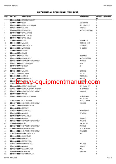CLAAS SPRINT 440-330 S SELF LOADING WAGON PARTS CATALOG MANUAL SN 34701001-34799999