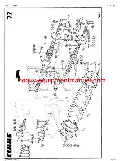 CLAAS SPRINT 440-330 U SELF LOADING WAGON PARTS CATALOG MANUAL SN 36001001-36099999