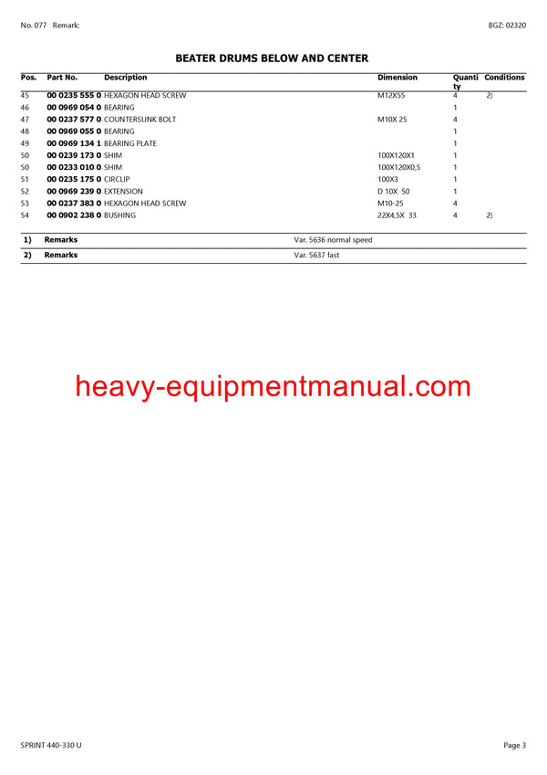 CLAAS SPRINT 440-330 U SELF LOADING WAGON PARTS CATALOG MANUAL SN 35901001-35999999