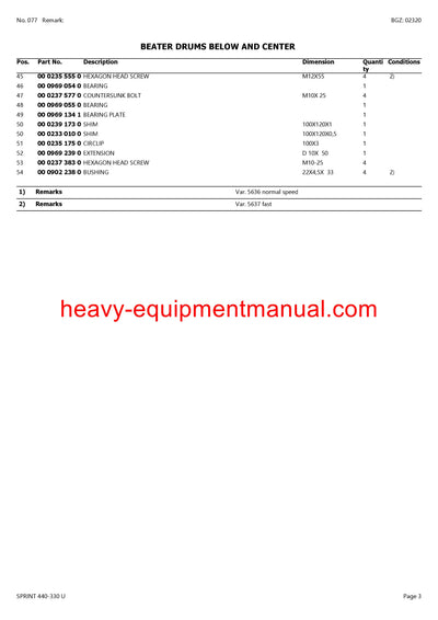 CLAAS SPRINT 440-330 U SELF LOADING WAGON PARTS CATALOG MANUAL SN 36001001-36099999