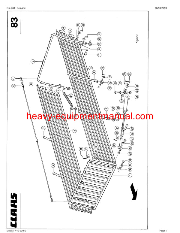CLAAS SPRINT 440-330 U SELF LOADING WAGON PARTS CATALOG MANUAL SN 35901001-35999999