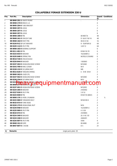 PDF Claas 440 - 330 U Sprint Self Loading Wagon Parts Manual PDF Claas 440 - 330 U Sprint Self Loading Wagon Parts Manual