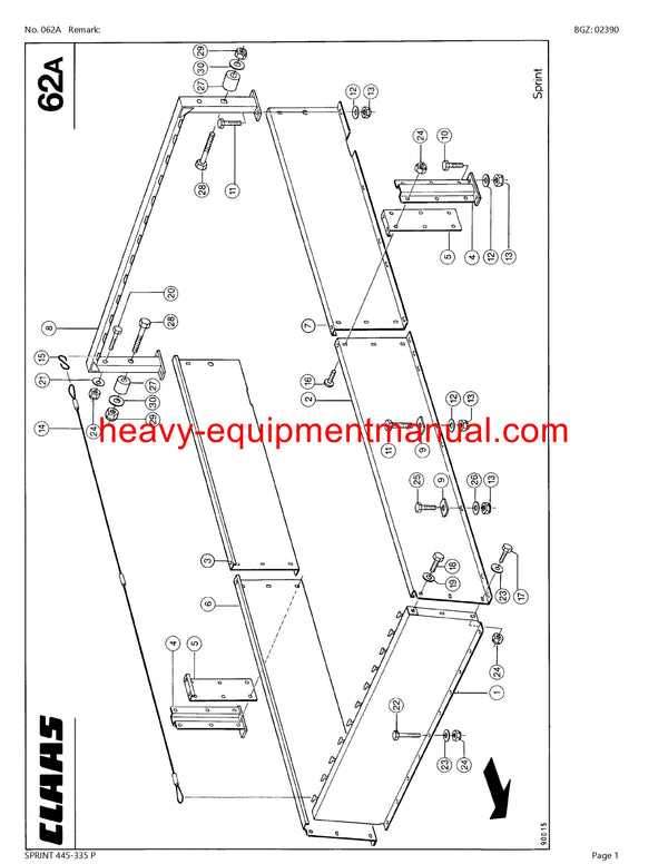 CLAAS SPRINT 445-335 P SELF LOADING WAGON PARTS CATALOG MANUAL SN 37401001-37499999