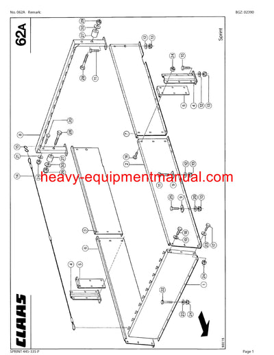 CLAAS SPRINT 445-335 P SELF LOADING WAGON PARTS CATALOG MANUAL SN 37501001-37599999