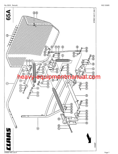CLAAS SPRINT 445-335 P SELF LOADING WAGON PARTS CATALOG MANUAL SN 37401001-37499999