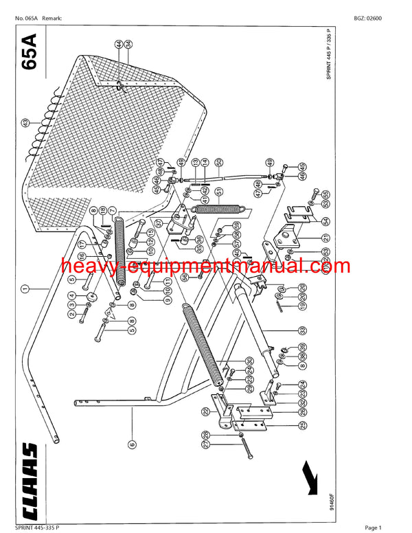 CLAAS SPRINT 445-335 P SELF LOADING WAGON PARTS CATALOG MANUAL SN 37401001-37499999