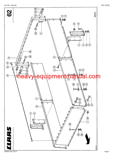 CLAAS SPRINT 445-335 P SELF LOADING WAGON PARTS CATALOG MANUAL SN 37501001-37599999