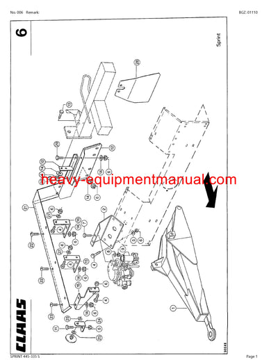 CLAAS SPRINT 445-335 S SELF LOADING WAGON PARTS CATALOG MANUAL SN 36601001-36699999