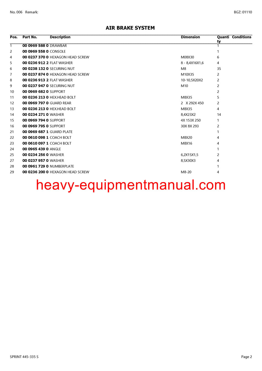 PDF Claas 445 - 335 S Sprint Self Loading Wagon Parts Manual
