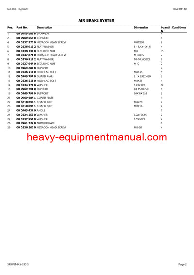 CLAAS SPRINT 445-335 S SELF LOADING WAGON PARTS CATALOG MANUAL SN 36601001-36699999
