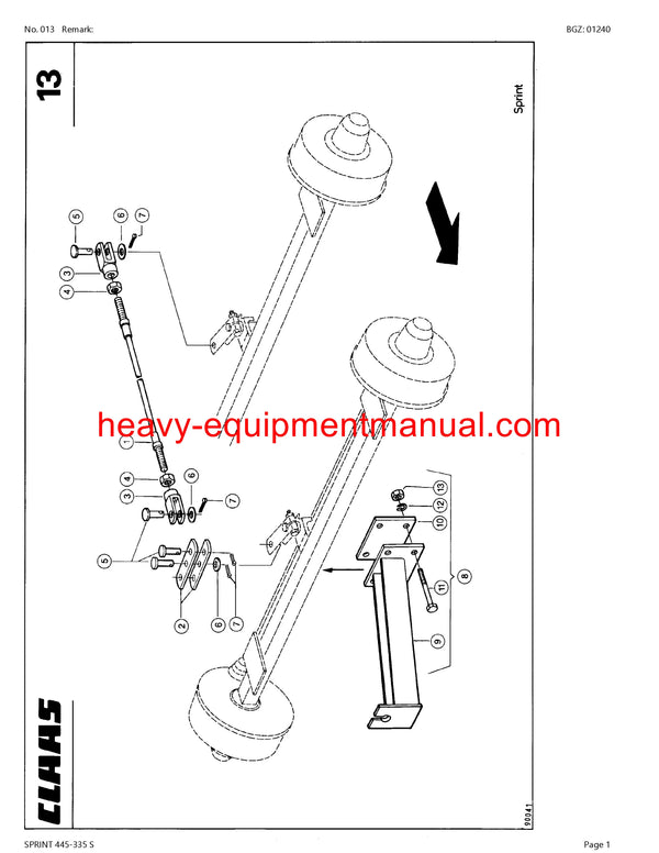 CLAAS SPRINT 445-335 S SELF LOADING WAGON PARTS CATALOG MANUAL SN 36701001-36799999