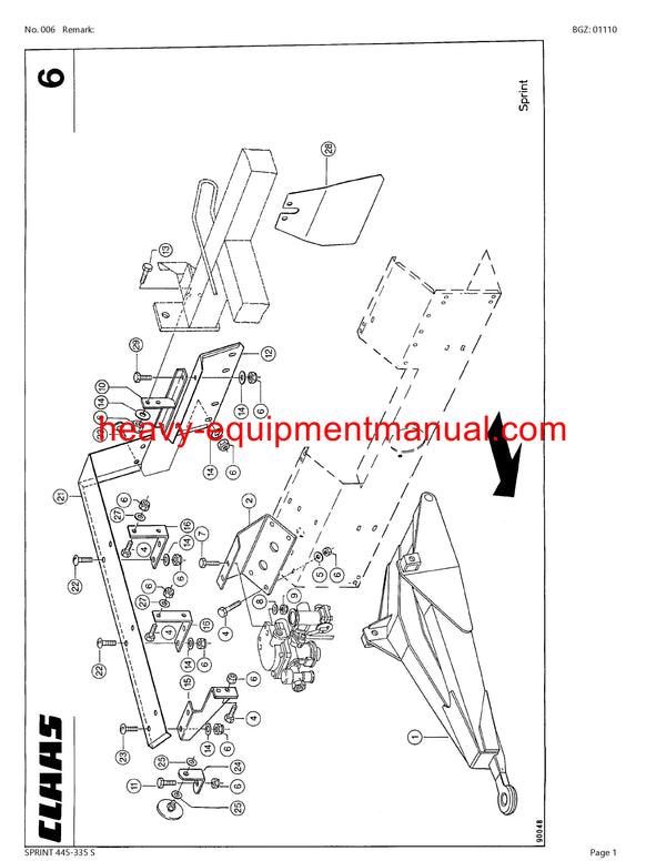 CLAAS SPRINT 445-335 S SELF LOADING WAGON PARTS CATALOG MANUAL SN 36701001-36799999