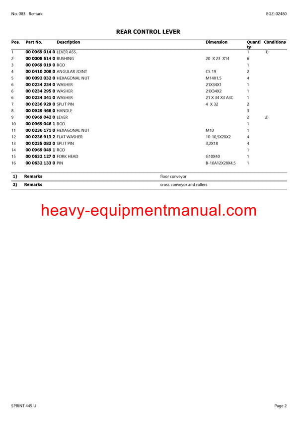 CLAAS SPRINT 445 K SELF LOADING WAGON PARTS CATALOG MANUAL SN 37701001-37799999