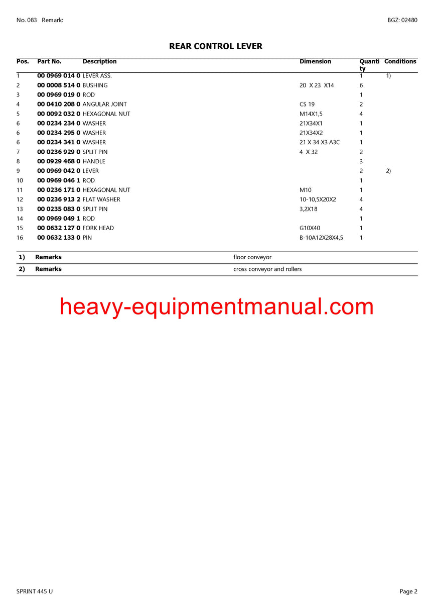 PDF Claas 445 U/K Sprint Self Loading Wagon Parts Manual