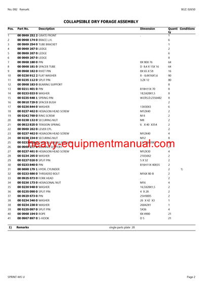 PDF Claas 445 U/K Sprint Self Loading Wagon Parts Manual