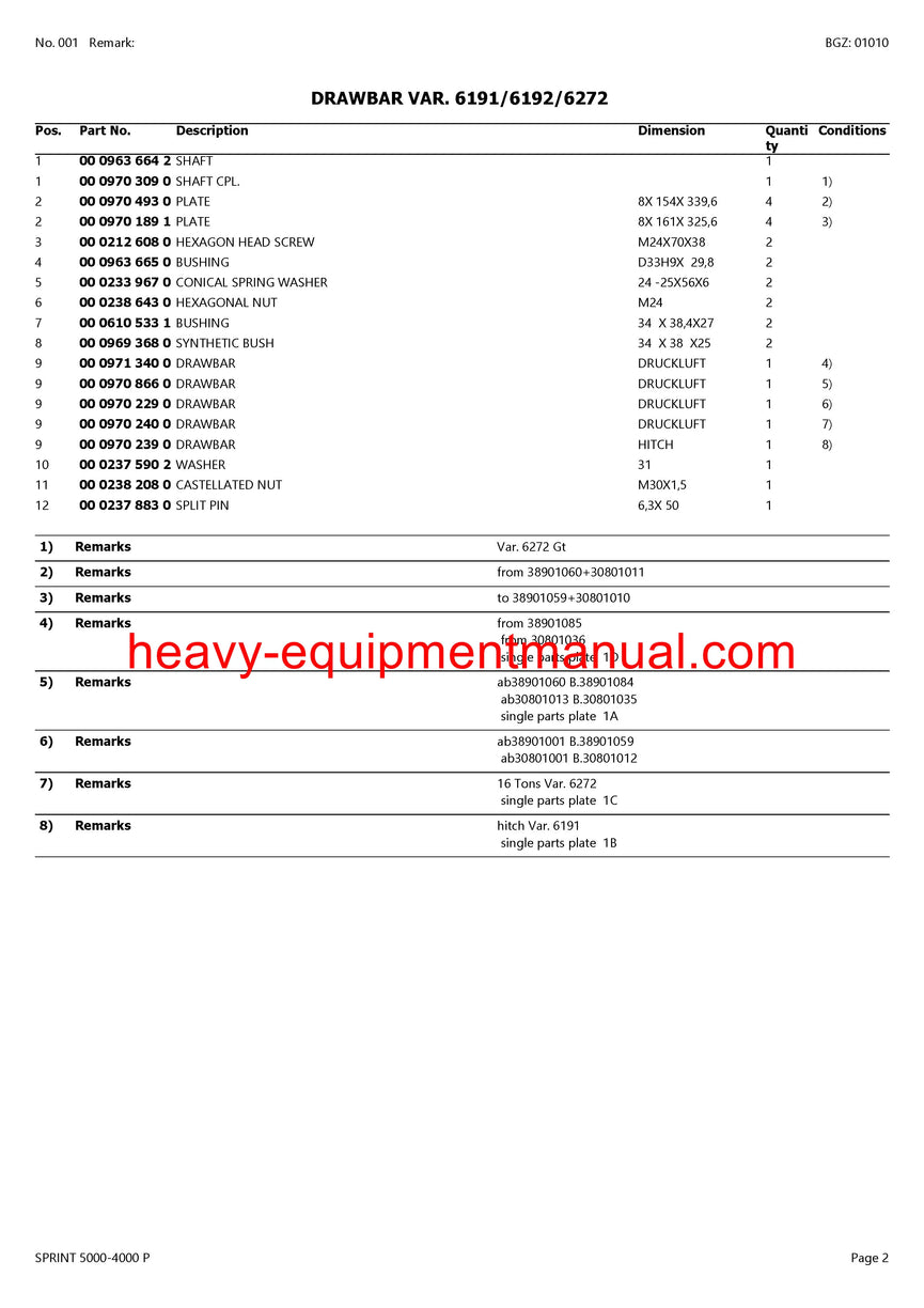 PDF Claas 5000 - 4000 P Sprint Self Loading Wagon Parts Manual