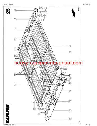 CLAAS SPRINT 5000-4000 P SELF LOADING WAGON PARTS CATALOG MANUAL SN 38901020-38999999