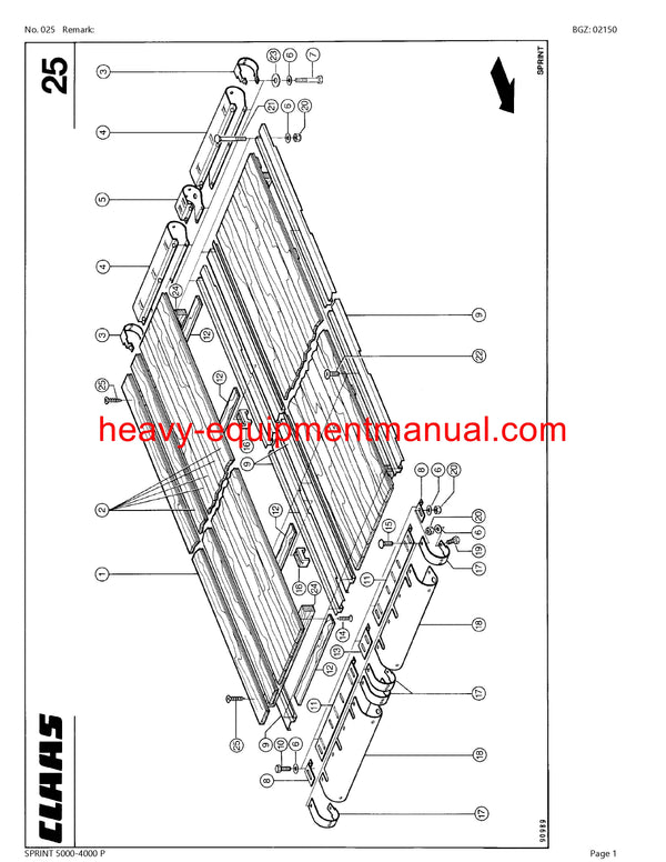 CLAAS SPRINT 5000-4000 P SELF LOADING WAGON PARTS CATALOG MANUAL SN 38901020-38999999