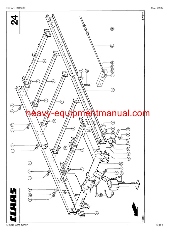 CLAAS SPRINT 5000-4000 P SELF LOADING WAGON PARTS CATALOG MANUAL SN 38901020-38999999