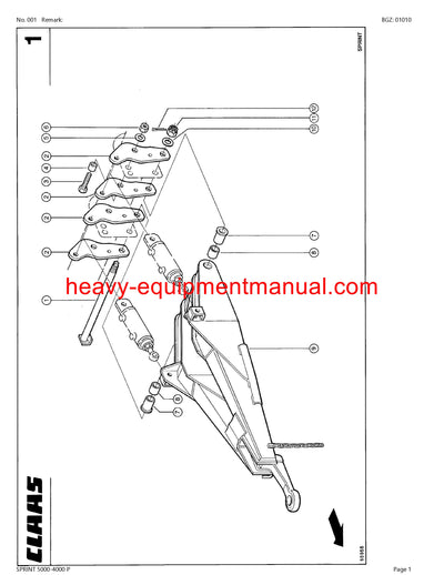 CLAAS SPRINT 5000-4000 P SELF LOADING WAGON PARTS CATALOG MANUAL SN 38901020-38999999