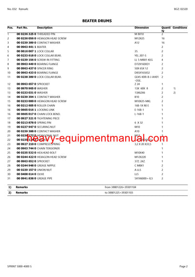 CLAAS SPRINT 5000-4000 S SELF LOADING WAGON PARTS CATALOG MANUAL SN 38801034-38899999
