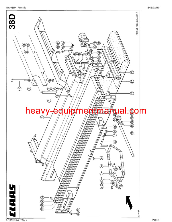 CLAAS SPRINT 5000-4000 S SELF LOADING WAGON PARTS MANUAL SN 38801034-38899999
