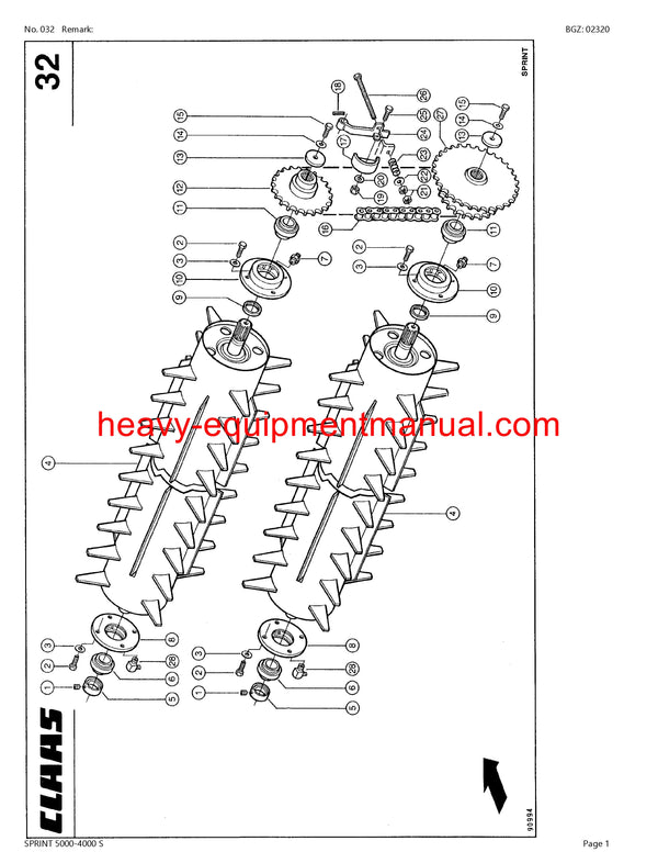 CLAAS SPRINT 5000-4000 S SELF LOADING WAGON PARTS CATALOG MANUAL SN 38801034-38899999