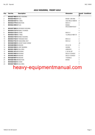 CLAAS TARGO C50-40 Serial II TELEHANDLER PARTS CATALOG MANUAL SN 51700100-51799999