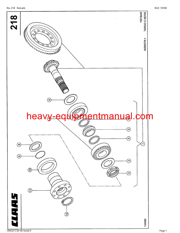 CLAAS TARGO C50-40 Serial II TELEHANDLER PARTS CATALOG MANUAL SN 51700100-51799999