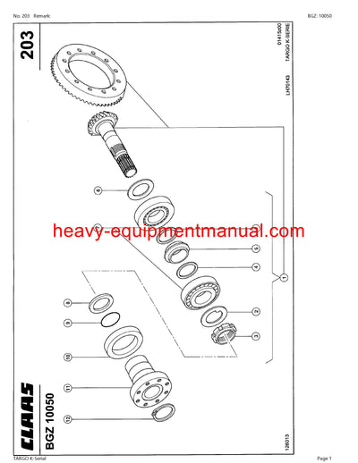 CLAAS TARGO K-Serial TELEHANDLER PARTS CATALOG MANUAL SN 51200011-51299999