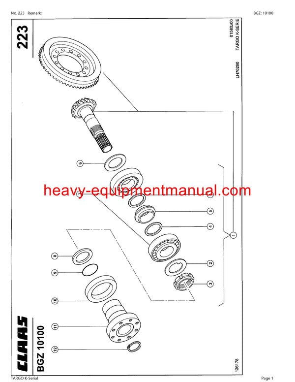 CLAAS TARGO K-Serial TELEHANDLER PARTS CATALOG MANUAL