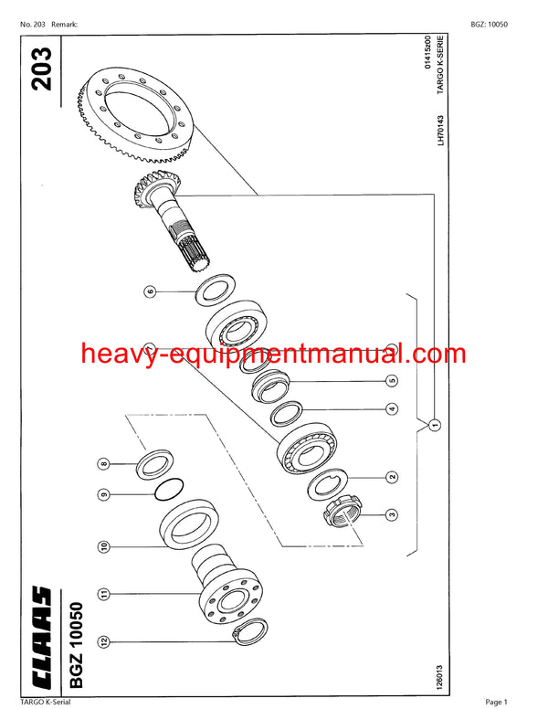 CLAAS TARGO K-Serial TELEHANDLER PARTS CATALOG MANUAL SN 51200011-51299999