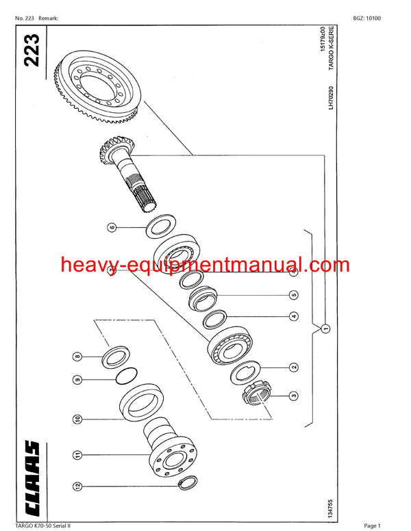 CLAAS TARGO K70-50 Serial II TELEHANDLER PARTS CATALOG MANUAL SN 51400100-51499999