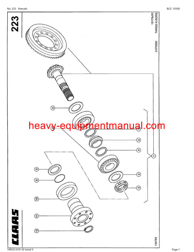 CLAAS TARGO K70-50 Serial II TELEHANDLER PARTS CATALOG MANUAL SN 51500100-51599999