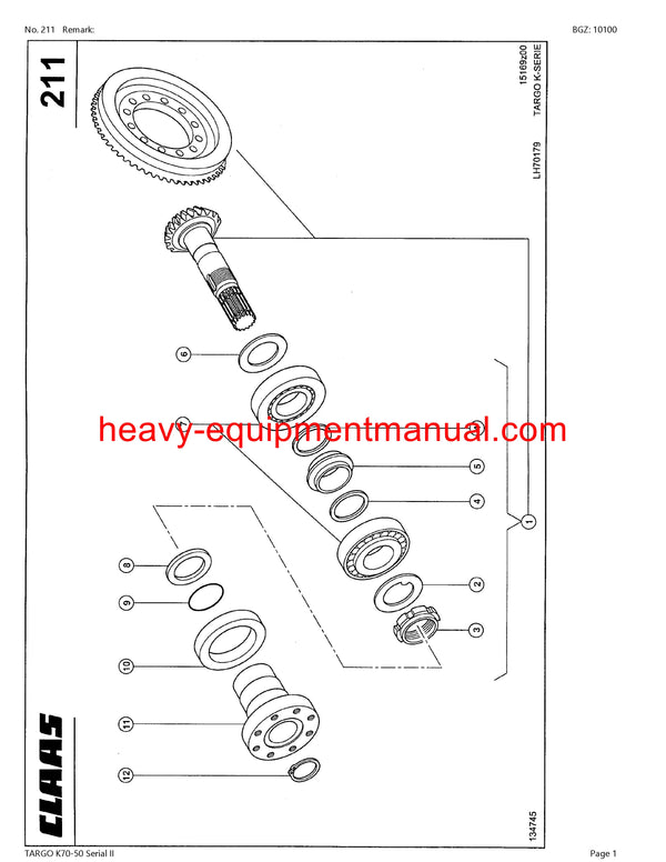 CLAAS TARGO K70-50 Serial II TELEHANDLER PARTS CATALOG MANUAL SN 51400100-51499999