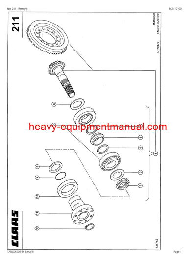 CLAAS TARGO K70-50 Serial II TELEHANDLER PARTS MANUAL SN 51300100-51399999