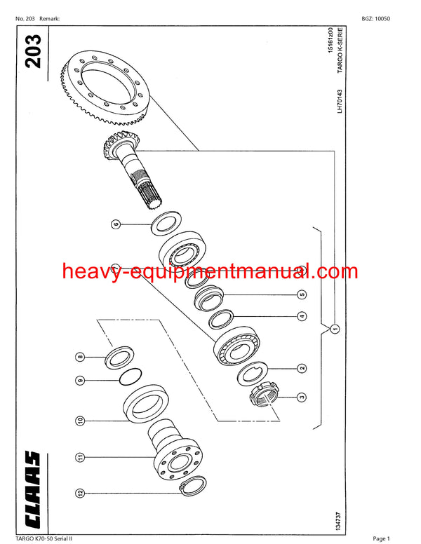 CLAAS TARGO K70-50 Serial II TELEHANDLER PARTS CATALOG MANUAL SN 51300100-51399999
