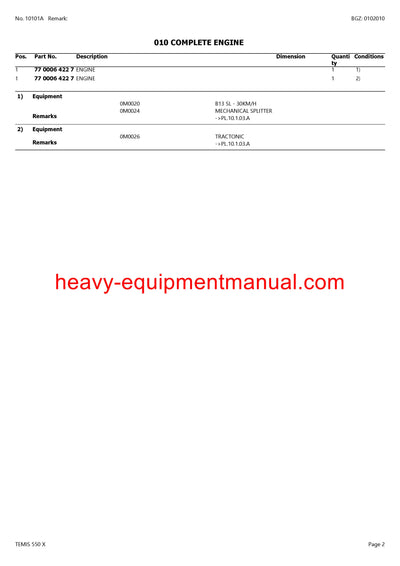 PDF Claas 550 X Temis Tractor Parts Manual