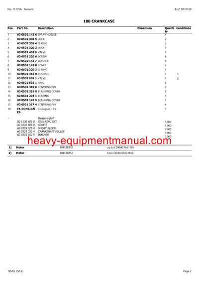 CLAAS TEMIS 550 X TRACTOR PARTS CATALOG MANUAL SN CT3910001 - CT3910858