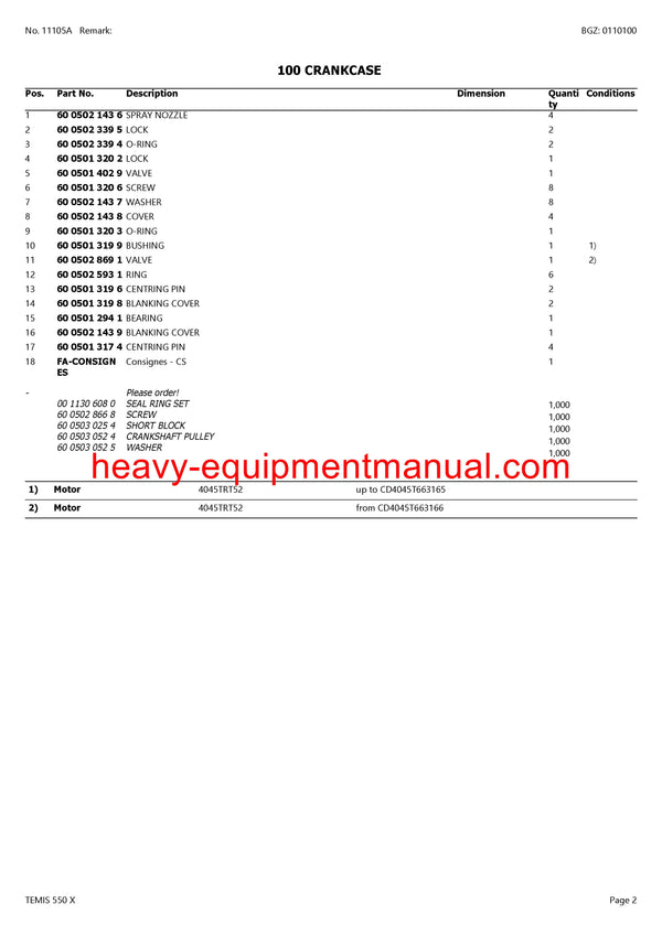 CLAAS TEMIS 550 X TRACTOR PARTS CATALOG MANUAL SN CT3910001 - CT3910858