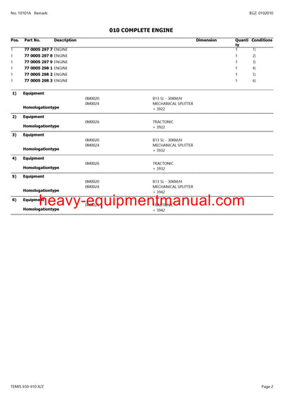 PDF Claas 650 - 610 X/Z Temis Tractor Parts Manual