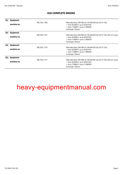 CLAAS TUCANO 330-320 COMBINE PARTS CATALOG MANUAL (SN: C1800011-C1899999)