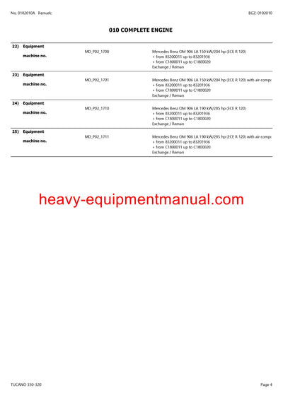 CLAAS TUCANO 330-320 COMBINE PARTS CATALOG MANUAL (SN: 83200011-83299999)