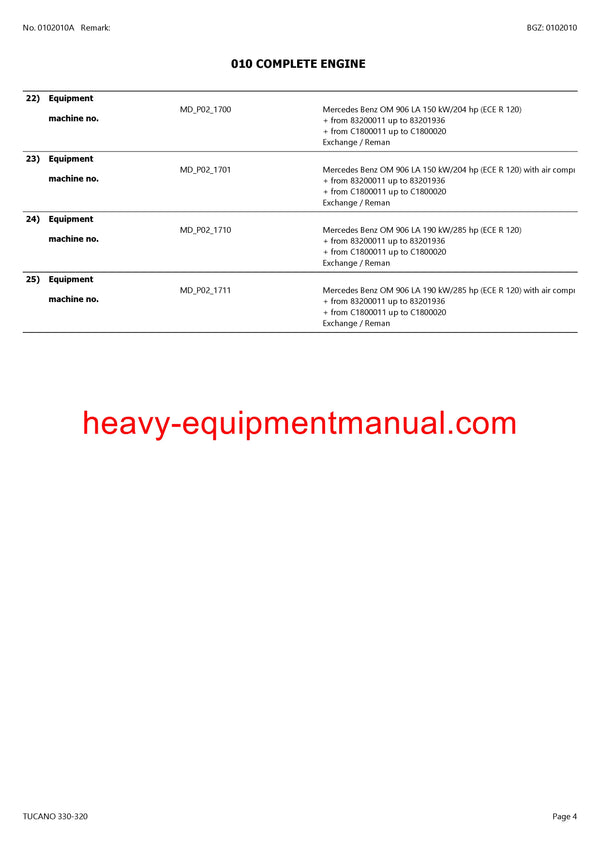 CLAAS TUCANO 330-320 COMBINE PARTS CATALOG MANUAL (SN: 83200011-83299999)