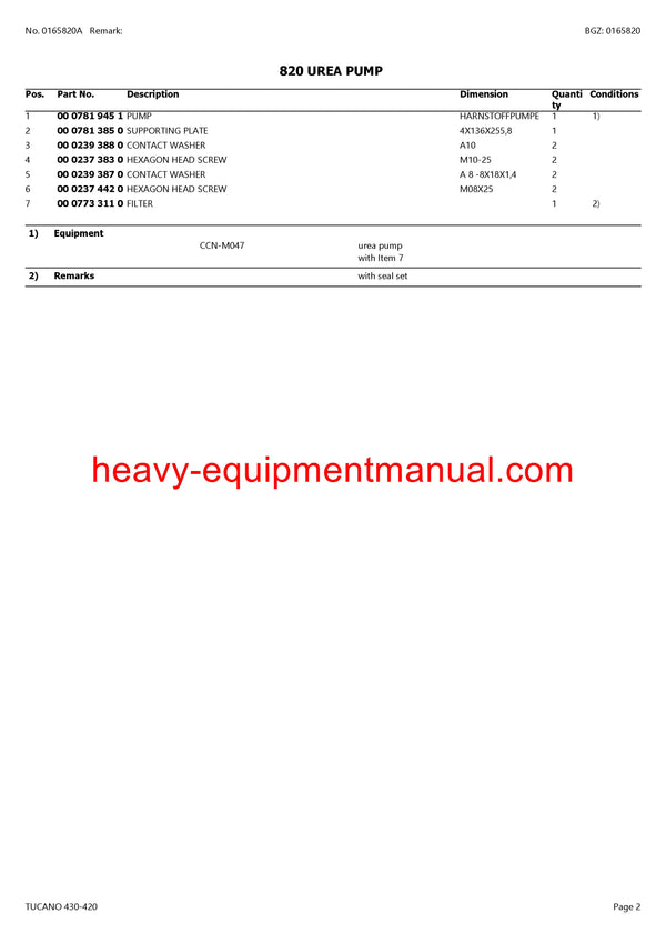 PDF Claas 430 - 420 Tucano Combine Parts Manual