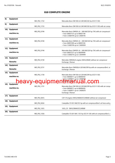 PDF Claas 480 - 470 Tucano Combine Parts Manual
