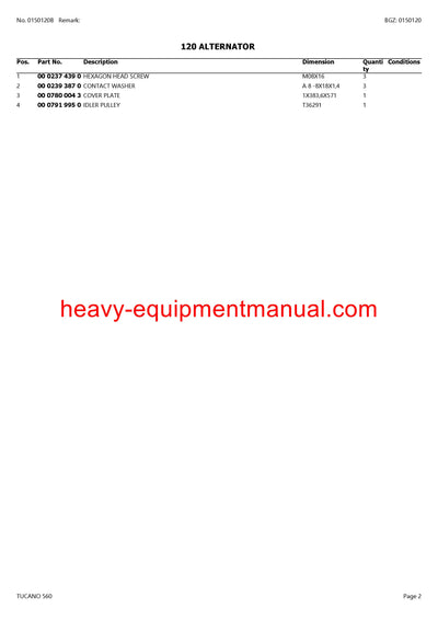 CLAAS TUCANO 560 COMBINE PARTS CATALOG MANUAL