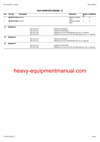 CLAAS TUCANO 580-570 COMBINE PARTS CATALOG MANUAL (SN: C3800011-C3899999)