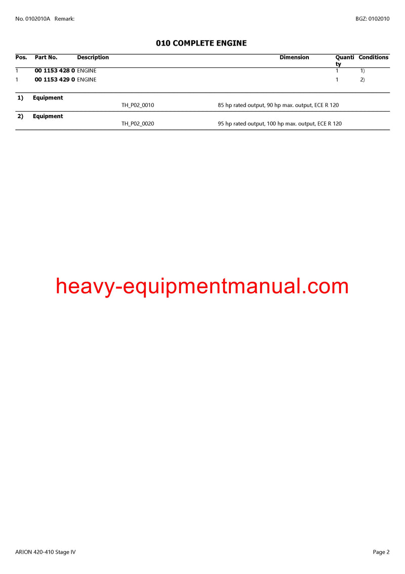 PDF Claas 420 - 410 Arion Stage 4 Tractor Parts Manual