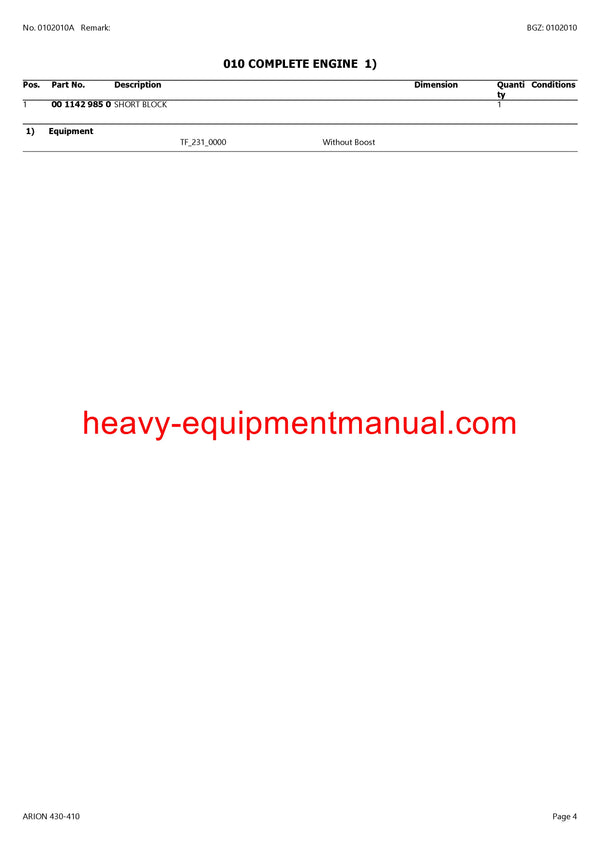CLAAS ARION 430-410 TRACTOR PARTS MANUAL